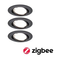 PAULMANN LED vestavn� sv�tidlo Smart Home Zigbee Base Coin z�kladn� sada v�klopn� kruhov� 90mm 20� 3x4,9W 230V stm�vateln� 3000K �ern� mat 924.65
