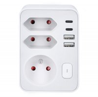 Solight rozbo�ka 1x 16A + 2x 2,5A, 2xUSB A+C rychlonab�je�ka 20W PD, b�l�, vyp�na� P109PD20