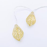 ACA Lighting "kovov� listy", 10 LED dekora�n� �et�z na baterie (3xAA) + �asova� (6ON/18OFF), tepl� b�l�, zlat�, kov, IP20, 135+30cm �ir� p��vodn� kabel FMGLEAF10WW2AT