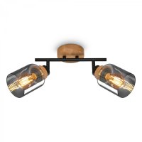 BRILONER Briloner Hema stropní bodové svítidlo, kouřové sklo, nastavitelné, 2-ramenné, dřevěná základna BRILO 2485025 BRILONER Briloner Hema stropní bodové svítidlo, kouřové sklo, nastavitelné, 2-ramenné, dřevěná základna BRILO 2485025