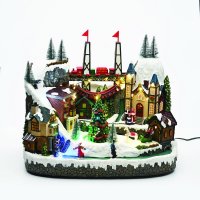 ACA Lighting V�no�n� dekorace LED multibarevn� vesnice s to��c�m se stromem s hudbou 230V nebo na baterie 3xAA 39x24,5x33cm X0353