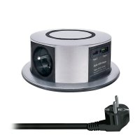 Solight 3z + USB A+C 20W PD, Wireless 10W, v�suvn� blok z�suvek, 2m, st��brn� PP120CW-PD20