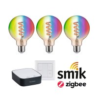 PAULMANN Startovac� sada Smart Home Zigbee 3.0 LED ��rovka Filament G95 RGBW + Gateway + vyp�na�