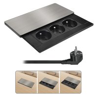 Solight vestavn� blok z�suvek s posuvn�m krytem, 3 z�suvky, 2m, st��brn� PP128