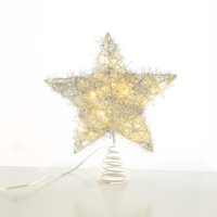 ACA Lighting V�no�n� osv�tlen� st��brn� hv�zda na strome�ek 20 mini LED tepl� b�l� na baterie 3xAA, IP20 23x5x20cm X11201122