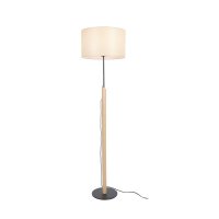 ACA Lighting stojac� lampa CLIFF �ern� kov + p��rodn� d�evo s b�ov�m textiln�m st�n�tkem 1xE27 MF21858