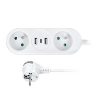 Solight 2z + USB A+C 17W, cestovn� prodlu�ovac� p��vod 1.5m, b�l� PP154C