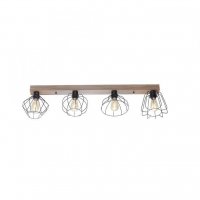 LEUCHTEN DIREKT is JUST LIGHT stropn� sv�tidlo 4 ramenn�, d�evodekor, �ern�, kovov� st�n�tko, rustik�ln�