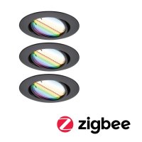 PAULMANN LED vestavn� sv�tidlo Smart Home Zigbee Base Coin z�kladn� sada v�klopn� kruhov� 90mm 20� 3x4,9W 230V stm�vateln� RGBW+ �ern� mat 924.68