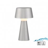 JUST LIGHT LED stoln� lampa na baterie st��brn� dotykov� stm�va� IP54 USB vnit�n� i venkovn� pou�it� 3000K LD 19260-21