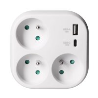 Solight rozbo�ka 3x 16A, USB A+C rychlonab�je�ka 20W PD, b�l� P112-PD20