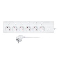 Solight prodlu�ovac� p��vod 6 z�suvek, 3m, 3 x 1mm2, b�l�, 6+1 vyp�na� PP161