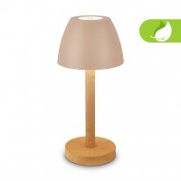 BRILONER Serina Wood stoln� lampa - 2,5W, 200lm, bezdr�tov�, LED, dotykov� vyp�na�, IP44, stm�vateln�, b�ov�/d�evo 7661011