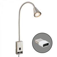 BRILONER Justra lampa na čtení, nastavitelná, 2x USB porty, matný nikl 2175012 BRILONER Justra lampa na čtení, nastavitelná, 2x USB porty, matný nikl 2175012