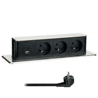 Solight 3z + USB A+C 20W PD v�suvn� blok z�suvek, 2m, nerez ocel PP126C-PD20