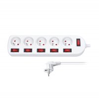 Solight prodlu�ovac� p��vod, 5 z�suvek, b�l�, 6x vyp�na�, 3m PP144