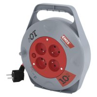 EMOS Prodlu�ovac� kabel na bubnu 10 m / 4 z�suvky / �erven� / PVC / 230 V / 1 mm2 P19410N
