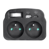 Solight rozbo�ka 2 x 16A, USB A+C rychlonab�je�ka 20W PD, �ern�, vyp�na� P97B-PD20
