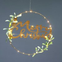 ACA Lighting V�no�n� z�v�sn� dekorace kruh MERRY CHRISTMAS 40 LED tepl� b�l� na baterie 2xAA IP20 40cm X13401125