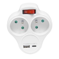Ecolite 2-zásuvková V rozbočka 1xUSB 1xUSB-C 5V/2,4A vypínač XQFZBK-01/3 Ecolite 2-zásuvková V rozbočka 1xUSB 1xUSB-C 5V/2,4A vypínač XQFZBK-01/3