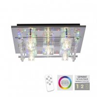 LEUCHTEN DIREKT is JUST LIGHT LED stropn� sv�tidlo KEMAL 2.0, k�i���lov� sklo, chrom, tepl� b�l�, d�lkov� ovlada� RGB+3000K