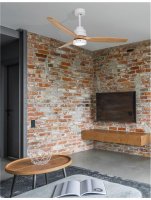 NOVA LUCE stropn� ventil�tor se sv�tlem NATURE matn� b�l� ocel a sklo dubov� d�evo 5 rychlost� 25W LED 9952314