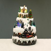 ACA Lighting V�no�n� dekorace LED tepl� b�l� vesnice s jezd�c�m vl��kem s prom�nliv�mi barvami a s hudbou 230V 31x31x43cm X0360