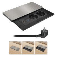 Solight vestavn� blok z�suvek s posuvn�m krytem, 2 z�suvky, HDMI, USB A+C 20W PD, 2m, st��brn� PP128C-PD20-HDMI