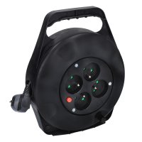 Solight prodlu�ovac� p��vod na bubnu, 4 z�suvky, 10m, �ern� kabel, 3x 1,5mm2 PB21