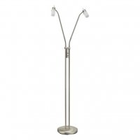 LEUCHTEN DIREKT is JUST LIGHT LED stojac� sv�tidlo v barv� oceli se 2 nastaviteln�mi hlavami s teple b�lou barvou sv�tla 3000K
