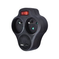 Solight rozbo�ka s USB A+C rychlonab�je�kou 20W PD, 2 x 10A, �ern�, vyp�na� P99B-PD20