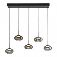 JUST LIGHT Kolekce Schöner Wohnen závěsné svítidlo SIA černé, 5-ramenné, kouřové sklo, stmívatelné, SimplyDim 3000K JUST LIGHT Kolekce Schöner Wohnen závěsné svítidlo SIA černé, 5-ramenné, kouřové sklo, stmívatelné, SimplyDim 3000K