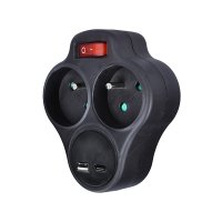 Solight rozbo�ka s USB A+C nab�je�kou, 2 x 10A, �ern�, vyp�na� P99USBC-B