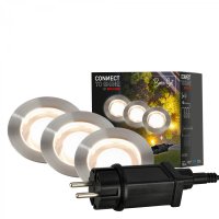 BRILONER CONNECT TO SHINE startovac� sada 12V zahradn� osv�tlen� - trafo, 3x LED sv�tidlo do zem�, IP67, st��brn� 3916032
