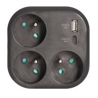 Solight rozbo�ka 3x 16A, USB A+C rychlonab�je�ka 20W PD, �ern� P112B-PD20