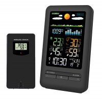 Solight meteostanice, barevn� LCD, vnit�n�/venkovn� teplota a vlhkost, tlak, RCC, �ern� TE87