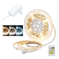 Solight LED světelný pás, 3CCT, 5m, sada s 12V adaptérem a dálk. ovladačem, 8W/m, IP20, 8mm WM61-3CCT Solight LED světelný pás, 3CCT, 5m, sada s 12V adaptérem a dálk. ovladačem, 8W/m, IP20, 8mm WM61-3CCT