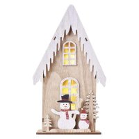 EMOS LED dekorace dřevěná - domek se sněhuláky, 28,5 cm, 2x AA, vnitřní, teplá bílá, časovač DCWW18 EMOS LED dekorace dřevěná - domek se sněhuláky, 28,5 cm, 2x AA, vnitřní, teplá bílá, časovač DCWW18