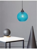 NOVA LUCE z�v�sn� sv�tidlo VIENTI modr� sklo a �ern� kov E27 1x12W 230V IP20 bez ��rovky 8103995