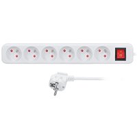 Solight prodlu�ovac� p��vod, 6 z�suvek, b�l�, vyp�na�, 3m PP72