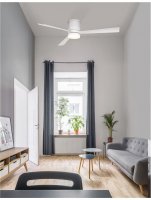 NOVA LUCE stropn� ventil�tor se sv�tlem SILKY matn� b�l� ocel a sklo b�l� d�even� listy 5 rychlost� 35W LED 18W 3000K 9953015