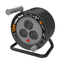 Solight prodlu�ovac� p��vod na bubnu 12m, 3 z�suvky, �ern� kabel, 3x 1,5mm2 PB24