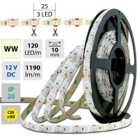McLED LED p�sek SMD2835 teple b�l�, DC12V, IP20, 10mm, b�l� PCB p�sek, 120 led/metr 14W ML-121.367.60.0