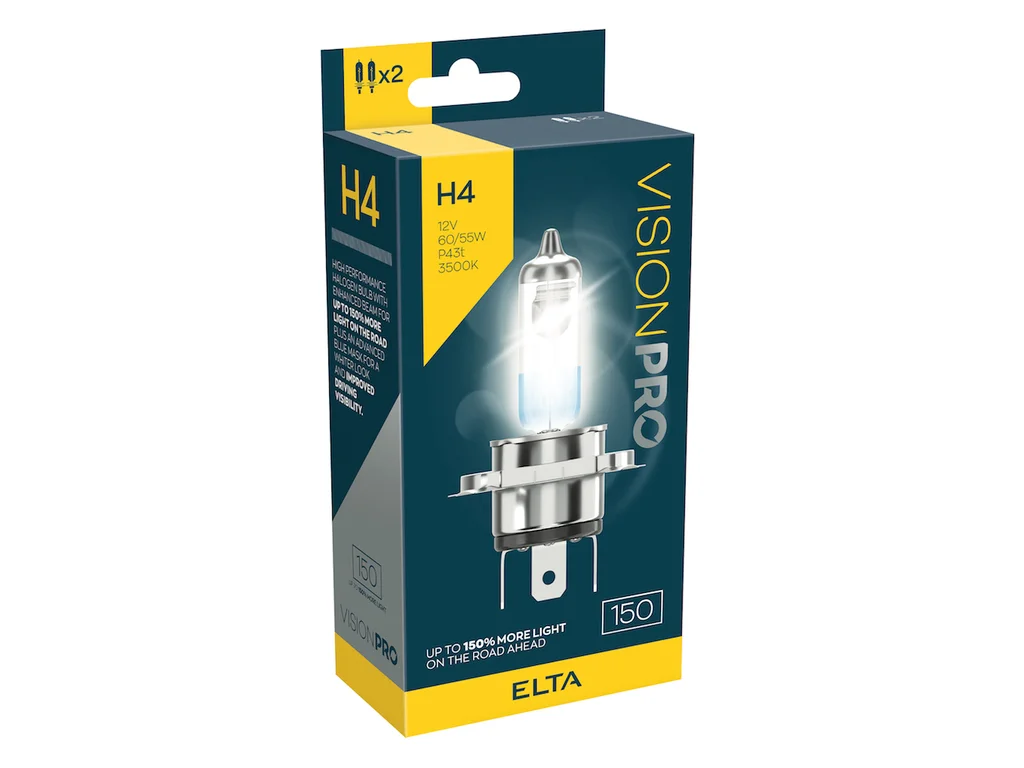 ELTA H4 VisionPro +150% 60/55W 12V P43t sada 2ks ELTA H4 VisionPro +150% 60/55W 12V P43t sada 2ks